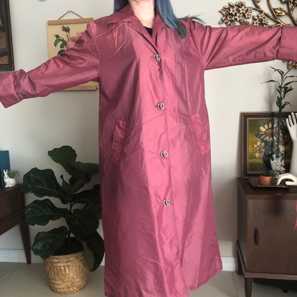 Vintage Aqua Sheen Belted Trench Rain Coat - Picture 8 of 10